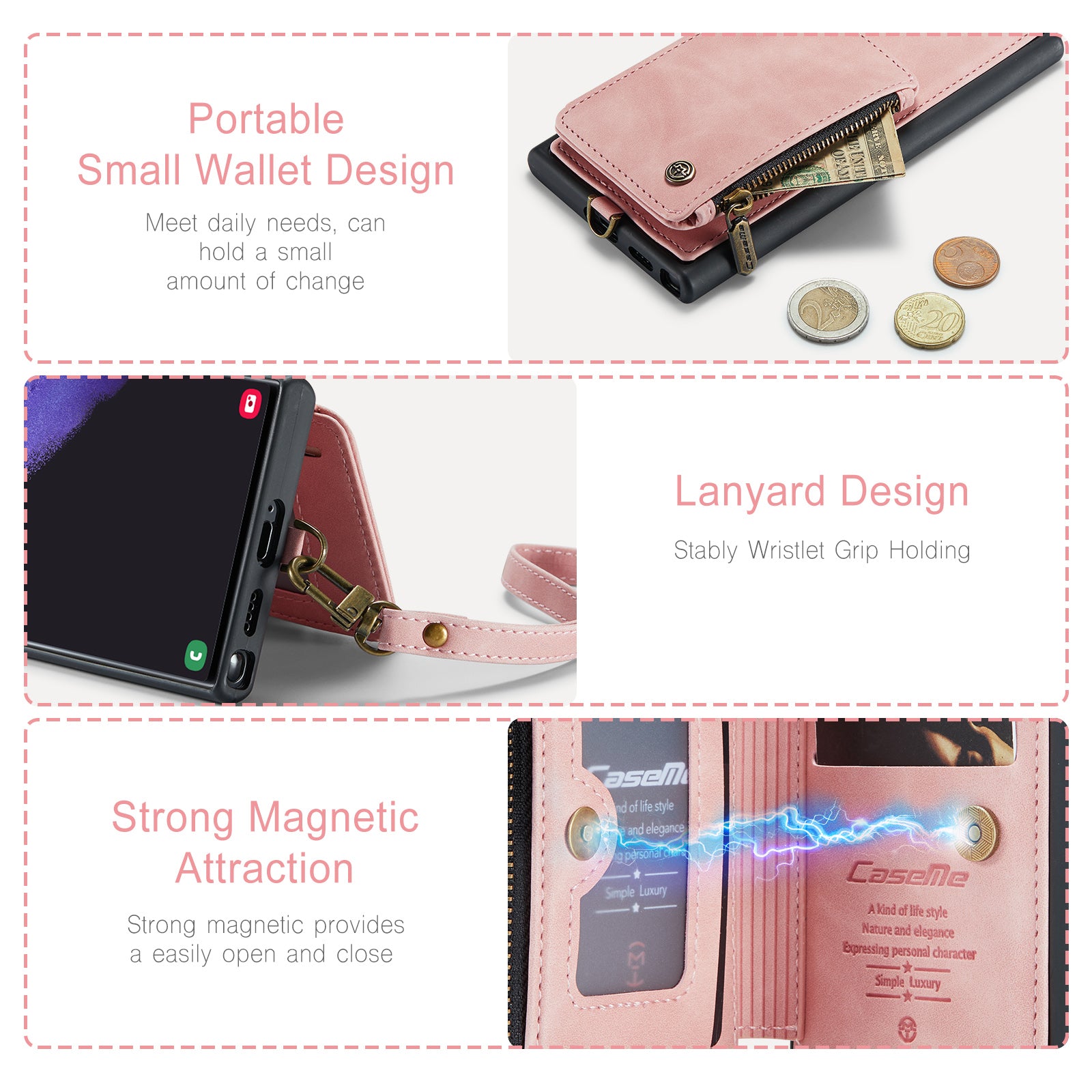 CASEME C20 Series Anti-drop Phone Case for Samsung Galaxy S23 Ultra RFID Blocking Zipper Pocket Protective Phone Cover Wallet Kickstand CASEME C20 Series Anti-drop Phone Case for Samsung Galaxy S23 Ultra RFID Blocking Zipper Pocket Protective Phone Cover Wallet Kickstand